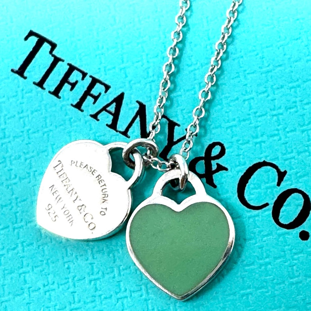 Authentic Tiffany & CO. Return To Enamel Blue Mini Double Heart Necklace.